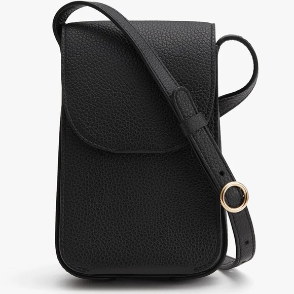 Cuyana Concertina Phone Bag black pebbled leather hands free travel - Picture 1 of 9